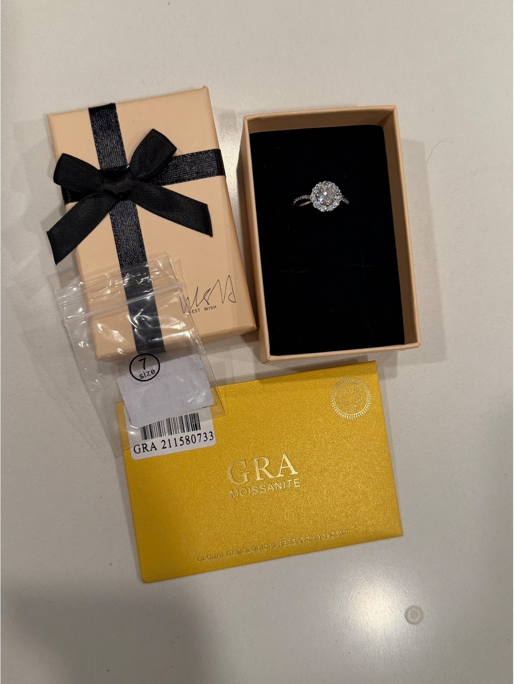 Moissanite Round Halo Ring with Box